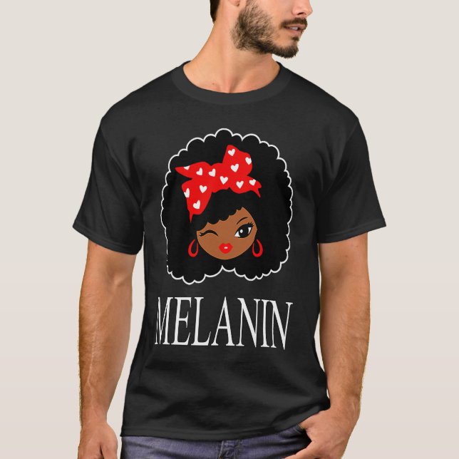 Black Girl Magic Winking Eye Afro Lips Black Queen T Shirt (Framsida)
