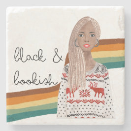 Black Girl med Blonde Braids Bok Älskare Stenunderlägg