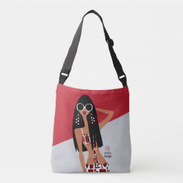Black Girl on Red, White, Grått and Black Axelväska