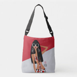 Black Girl on Red, White, Grått and Black Axelväska