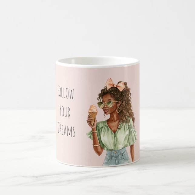 Black Girl Peach Bow Ice Cream Cone Kaffemugg (Center)
