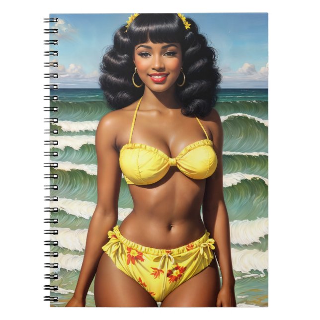 Black Girl Pinup Melanin Bikini Model Anteckningsbok (Framsidan)