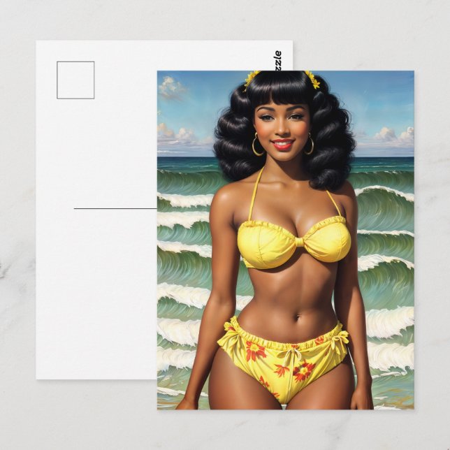 Black Girl Pinup Melanin Bikini Model Vykort (Fram/baksida)