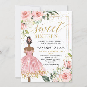Black Girl Princess rosa dress blommigt guld Inbjudningar
