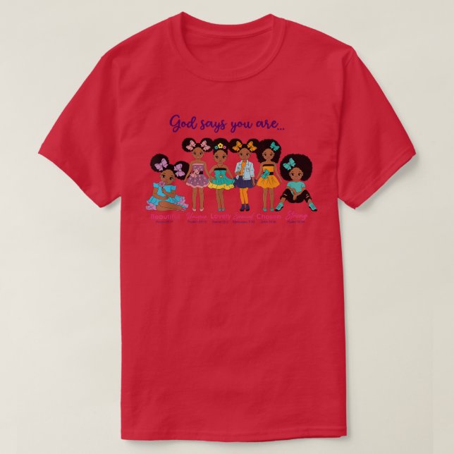 Black Girl Puff Afro African American Kids Gud säg T Shirt (Design framsida)