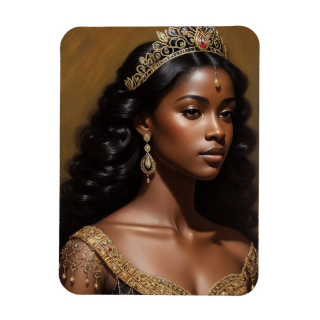 Black Girl Queen Wearing Guld Krona Magnet (Vertikal)