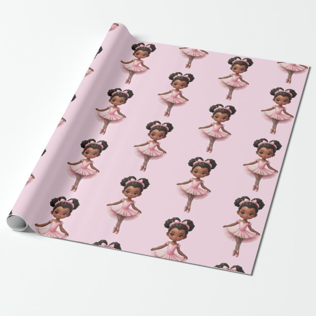 Black Girl Rosa Ballerina Ballet Presentpapper (Utrullad)