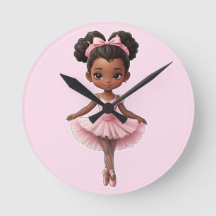 Black Girl Rosa Ballerina Ballet Rund Klocka