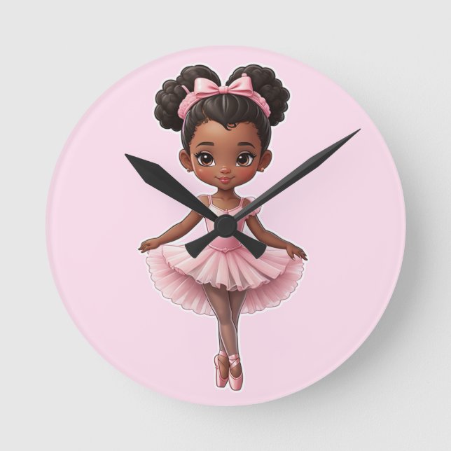 Black Girl Rosa Ballerina Ballet Rund Klocka (Framsida)