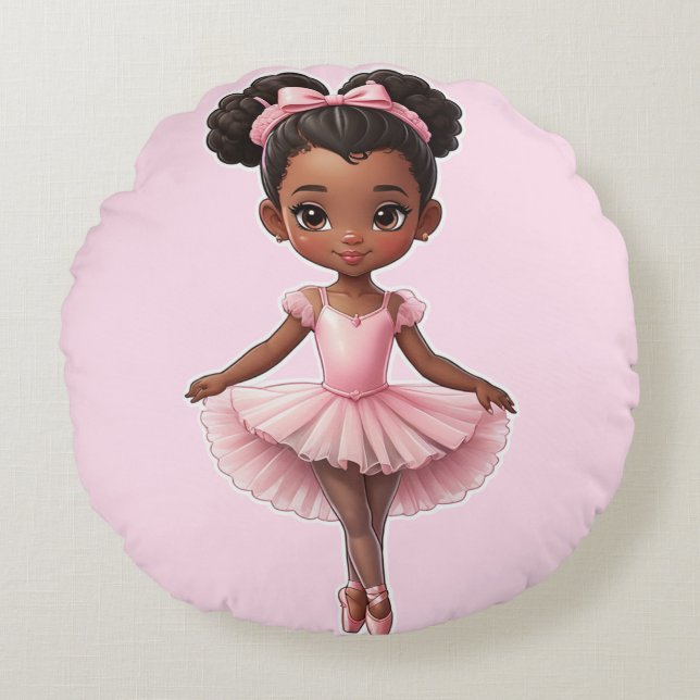 Black Girl Rosa Ballerina Ballet Rund Kudde (Framsidan)