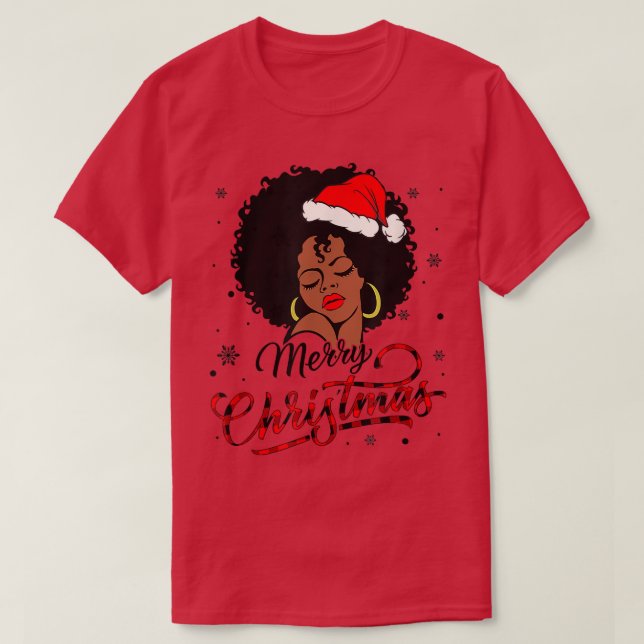 Black Girl Santa Hat Afro God jul Sweater T Shirt (Design framsida)