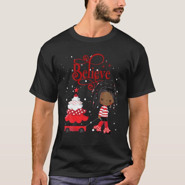 Black Girl Santa Helgdag African American Christma T Shirt (Framsida)