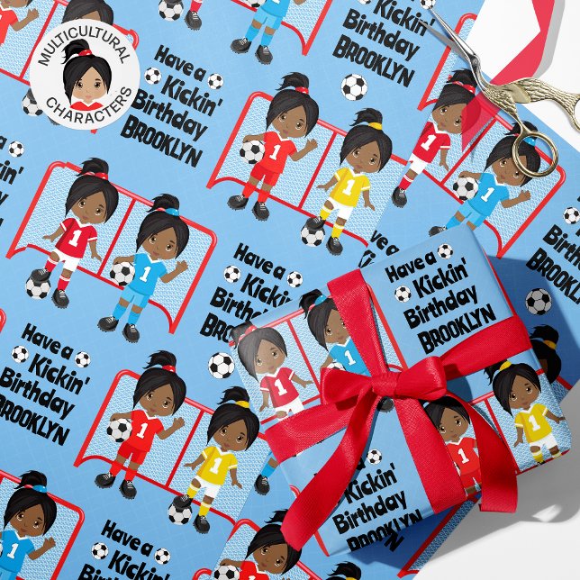 Black Girl Soccer Birthday Personlig Presentpapper (Skapare uppladdad)