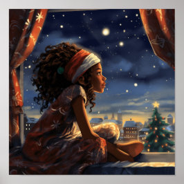 Black Girl Tittar i staden på jul Kväll Poster