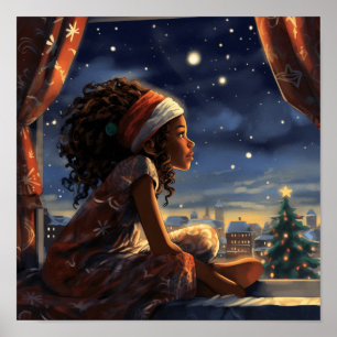 Black Girl Tittar i staden på jul Kväll Poster
