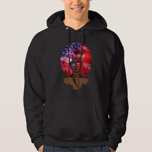 Black Girl Us Flagga Melanin Afro Hair African Ame Hoodie (Framsida)