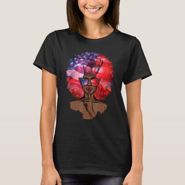 Black Girl Us Flagga Melanin Afro Hair African Ame T Shirt (Framsida)