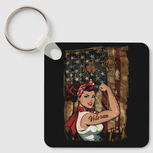 Black Girl Veteran Strong Female African American Nyckelring (Framsida)