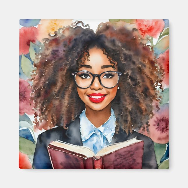 Black Girl Wear Glass with Bok Magnet (Framsidan)