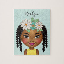 Black Girl with Flowers Personlig Jigszle Puzzle
