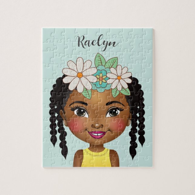 Black Girl with Flowers Personlig Jigszle Puzzle Pussel (Vertikal)