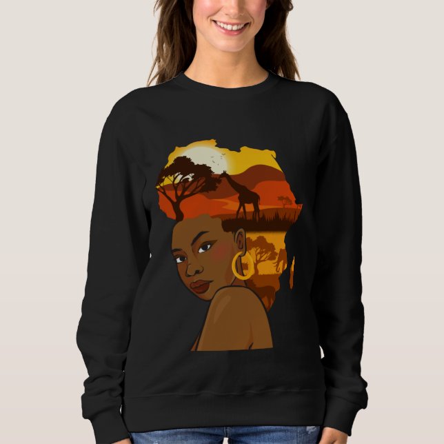 Black Girl Woman Afro Hair African Continent Black T Shirt (Framsida)