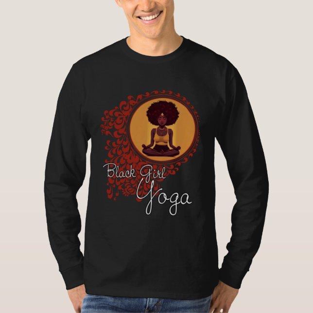 Black Girl Yoga Meditation or Exercise and Workout T Shirt (Framsida)