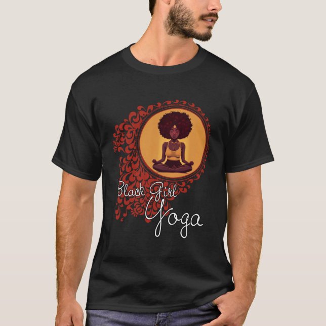 Black Girl Yoga Meditation or Exercise and Workout T Shirt (Framsida)