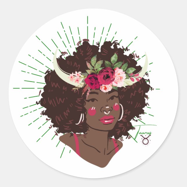 Black Girl Zodiac Magic Runt Klistermärke (Framsida)