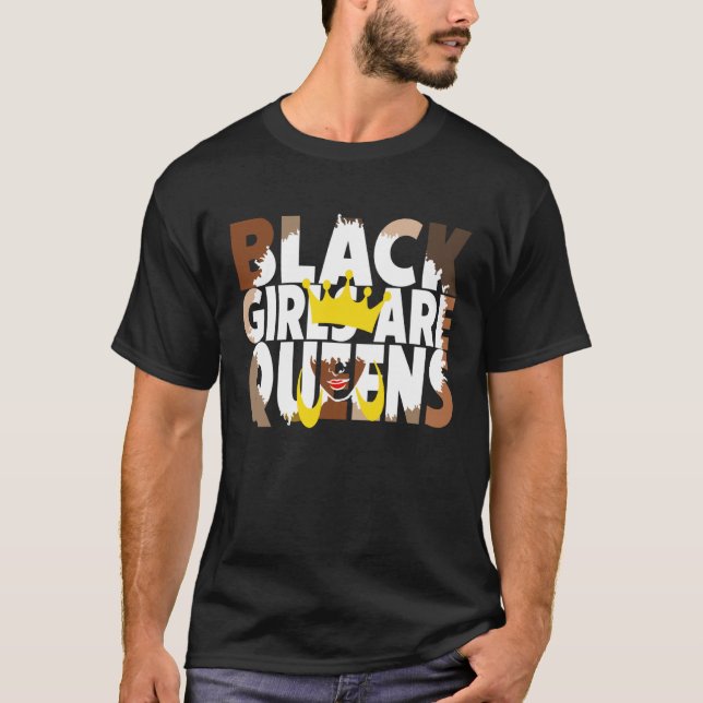 Black Girls Are Queen Retro Afro Girl Black Histor T Shirt (Framsida)