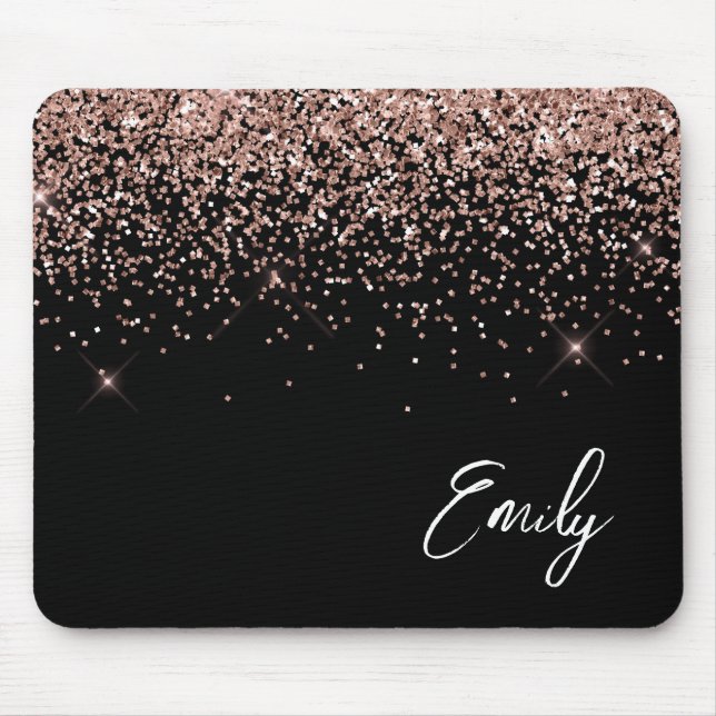 Black Girly Ro Guld  Rosa Glitter Monogram Musmatta (Framsidan)