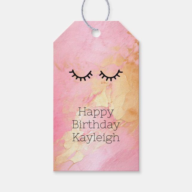 Black Girly Rosa Glam Guld Eyelash Presentetikett (Framsidan)