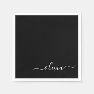 Black Girly Script Monogram Namn Modern Pappersservett