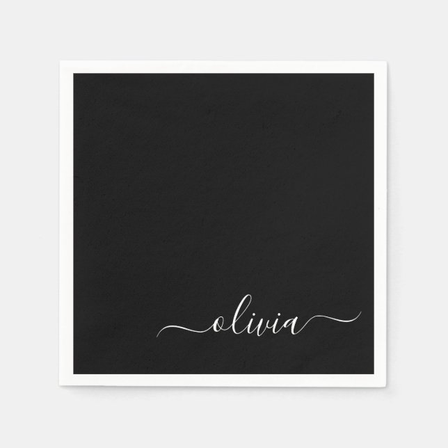 Black Girly Script Monogram Namn Modern Pappersservett (Framsidan)