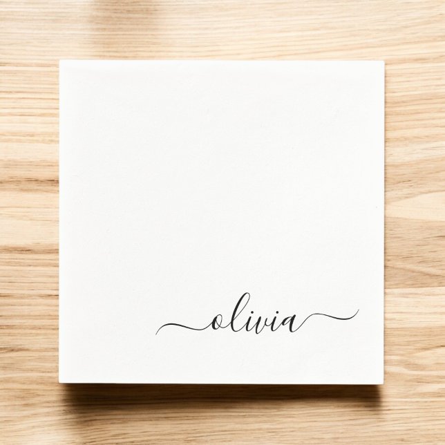 Black Girly Script Monogram Namn Modern Pappersservett (Skapare uppladdad)