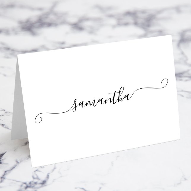 Black Girly Swash Namnteckning Namn Place Cards Bordsnummer (Black Girly Swash Signature Name Place Cards)