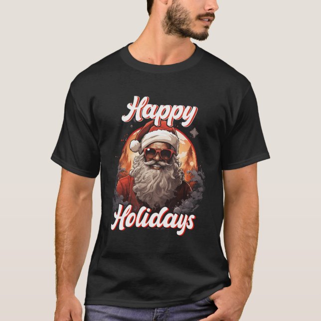 Black Glad helg African American Santa Black T Shirt (Framsida)