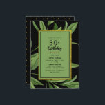 Black Glam 50:e Födelsedagsfesten Inbjudningar<br><div class="desc">50 Födelsedagsfest inbjudan. Svart,  grönt och guld. Foliage.</div>