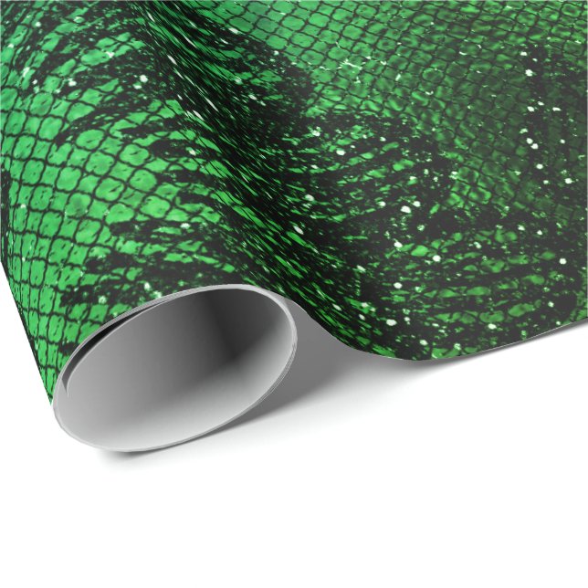 Black Glam Blommigt Snöre Tropical Grönt Aquatic Presentpapper (Rullad Hörn)