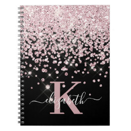 Black Glam Ro Guld Glitter Diamond Monogram Anteckningsbok