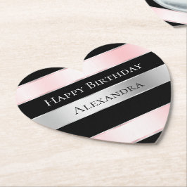 Black Glam Silver Rosa Ribbon Birthday Underlägg Papper