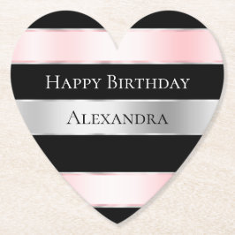 Black Glam Silver  Rosa Ribbon Birthday Underlägg Papper