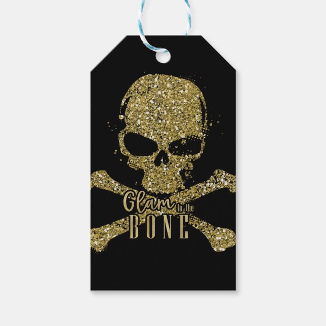 Black Glam till Bone Guld Glitter Skull-Gnistran Presentetikett (Framsidan)