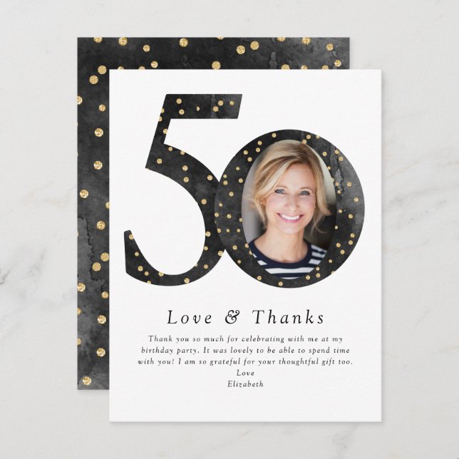 Black Glitter 50 & Fabulous Photo Tack Kort (Fram/baksida)