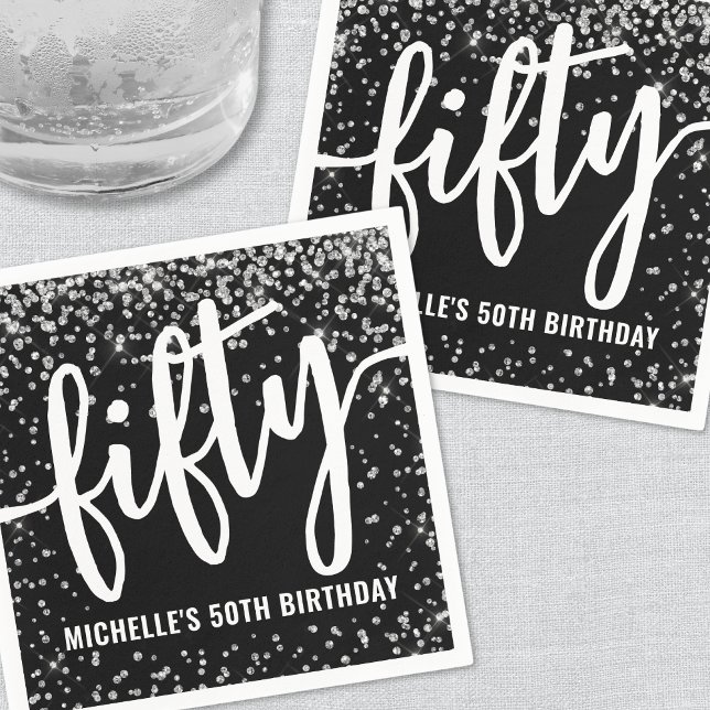 Black Glitter 50th Birthday Pappersservett (Black Glitter 50th Birthday Napkins )
