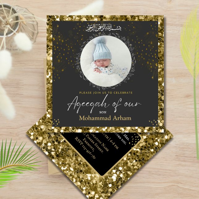 Black Glitter Aqeeqah-Aqiqah-muslimsk inbjudan (Skapare uppladdad)