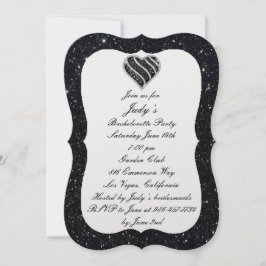 Black Glitter Black Heart Bachelorette Party Inbjudningar