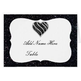 Black Glitter Black Heart Bord Place Card OBS Kort