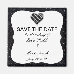 Black Glitter Black Heart Spara datum magneter