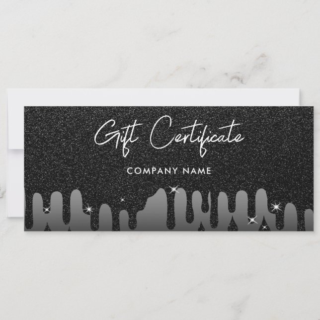 Black Glitter Business Gift Certificate Voucher (Baksida)